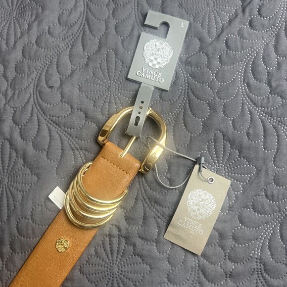 Vince Camuto Cognac Belt w/Gold Buckle, Ring loops & Medallion SZ L: NWT Beige - Picture 4 of 10